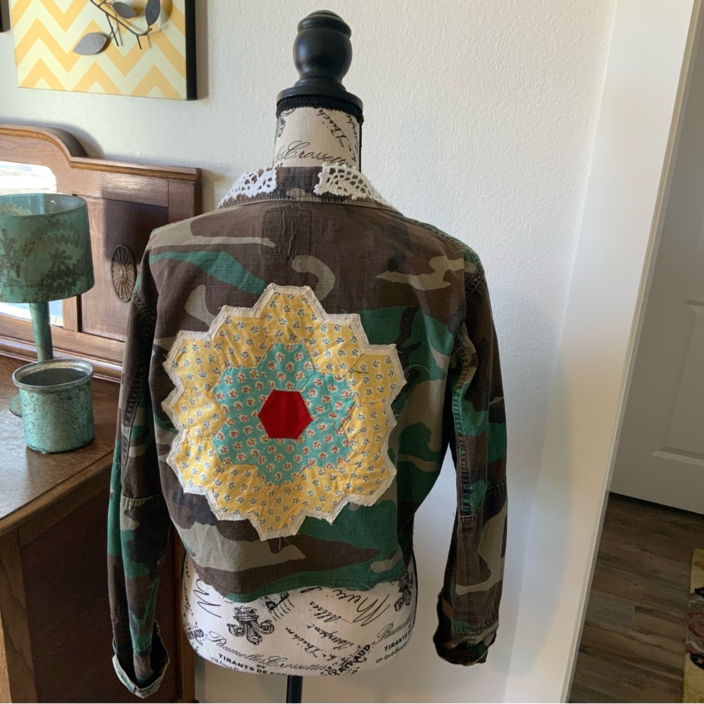 Upcycled Camouflage Cropped Jacket with Patchwork